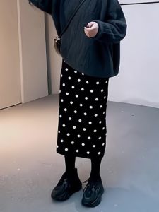Fashionable High Waist Long Polka Dot A-Line Skirt Womens Autumn New Design Elegant Commuter Korean Style Half Body Skirt