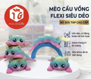 Mèo cầu vồng Flexi siêu dễ thương Bộ sưu tập cao cấp Uốn dẻo cử động khớp linh hoạt Trang trí nội thất ấn tượng Móc khóa Ba lô tiện dụng