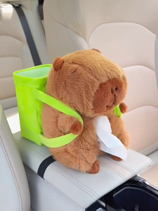 🐾 Hộp Đựng Khăn Giấy + Thùng Rác Capybara 2in1 – Cute Car Tissue & Trash Box