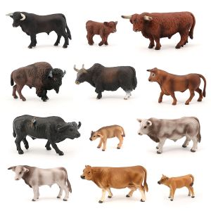 14 Cow Model Solid Simulation Cow Buffalo Cattle Yak Bison Scientific and Educational Toy Farm Animal Landscape Ornaments