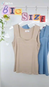 พร้อมส่ง🍒เสื้อกล้ามคอเหลี่ยมตัวยาว ซับใน2ชั้น อก 35-50 นิ้ว เสื้อสายเดี่ยว  เสื้อสาวอวบ#489