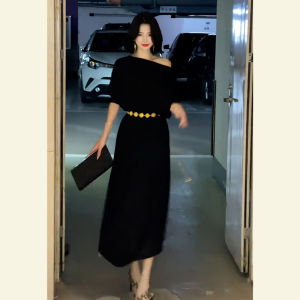 SHANGSHA | Chic Audrey Hepburn Style Black Waist-cinching Dress