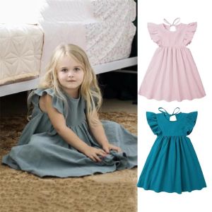 Baby Dresses Linen Cotton Summer Girls Clothes Ruffles White Princess Dress 1st Birthday Party for 0-6Y Flower Girls Clothing