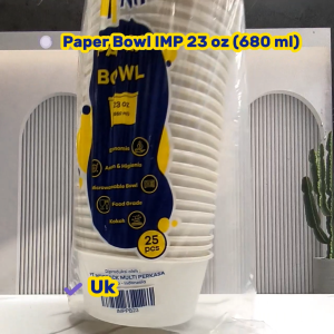 Paper bowl 800ml IMP / Paper Bowl 28 oz + Tutup Bening  /  Mangkok Kertas Food Grade / Tutup Paper Bowl 25 pcs