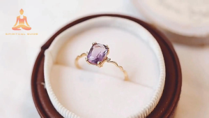 Womens Square Amethyst Ring Lucky Energy Adjustable Ring Simple Design Wisdom Ring