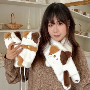 Winter Cute Cat Gloves Scarf Windproof Knee Protector Set Outdoor Warm Small Scarf