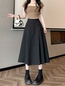Spring 2024 Womens Retro Korean Style Floral Embroidery Half Skirt Versatile Mid-Length A-Line Skirt Trendy National Style