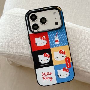 Sanrio | Luxury Fashion Grid Sanrio Hello Kitty Phone Case For iphone 17Pro 17 16 15 14 13 12 Pro Max Acrylic Hard Shockproof Back Cover