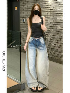Light Wash Low Waist Wide Leg Jeans Womens Spring Summer New Loose Slim Straight Floor-Length Pants Trendy Casual Denim