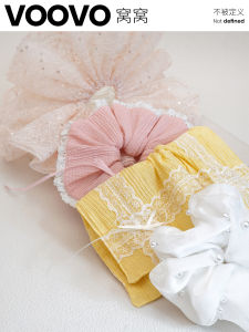 Sweet Girl Double Layer Ruffle Hair Ties Fashionable Ins Hair Accessories Square Scarf Headwear New Model Comfortable High Elasticity