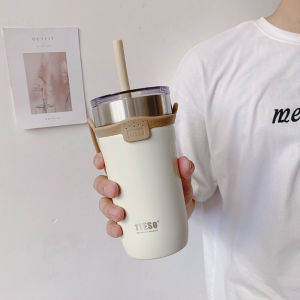 Tyeso Large Ice Cup Large Capacity Stainless Steel Portable Ice Insulation Cup Satchel Straw Milk Tea and Coffee Cups Water Cup
