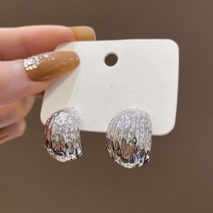 Trendy Geometric C-Shape Hoop Earrings Womens Irregular Metal Texture Personalized Fashion Jewelry Fresh Summer Release