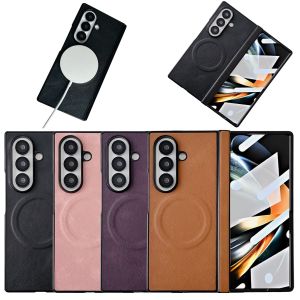 szhaiyu | Leather Magnetic Case For Samsung Galaxy Z Fold 8 7 6 5 4 Ultra 5G With Hinge Protector Tempered Glass Screen Protector Cover