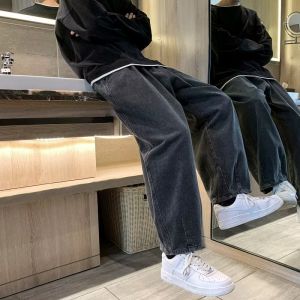 Loose Straight Leg Vintage Jeans Mens Spring Autumn Hong Kong Style Wide Leg Dad Pants Youthful Wear All Seasons