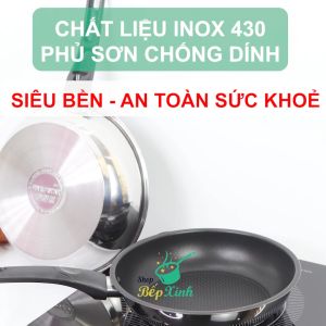 Chảo chống dính đáy từ FiveStar inox 430 có nắp kính ( 16cm / 20cm / 22cm / 24cm / 26cm / 28cm )   3 đáy dùng được bếp từ  gas hồng ngoại - Shop Bếp Xinh