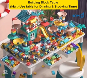 HOMIE Building Block Table (Multi-Use table for Dinning & Studying Time)SLIDE or Car LEGO 61x41x46cm