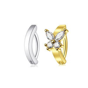 2PCS Surgical Steel Clicker Belly Button Ring for Women CZ Heart Butterfly Simple Reverse Navel Rings Body Piercing Jewelry