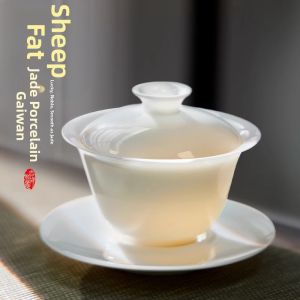 MAIYUQI | Tách Trà Sứ Trắng Nắp Ngọc Bích Thiết Kế Không Cháy
