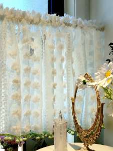 1Pc American Luxury French Style Kitchen Window Curtain with Ball Frill Edge Elegant Home Decorative Item
