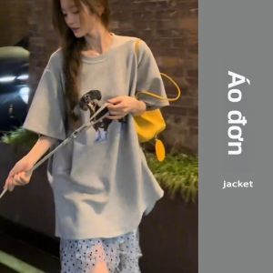 YUEZHONGWEI | Áo Thun Tay Ngắn In Hình Chó Mỹ Cơ Bản Mùa Hè