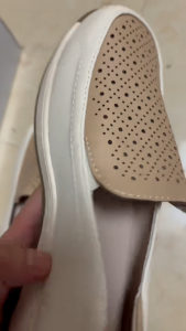 Perforated Breathable Womens Beige White Leather Slip-On Wedge Shoes Comfortable For Daily Casual Office