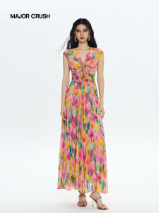 Floral Print V-Neck Romantic Sleeveless Dress for Vacation