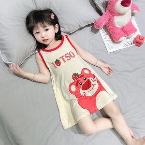 Girls Summer Sleepwear Baby Doll Dress Modal Thin Sleeveless Vest Home Skirt Childrens Cute Princess Clothes Kids Home Suit