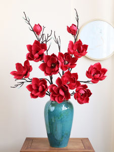 High-End Large Magnolia Artificial Flowers Dried Flowers Living Room Floor Standing Flower Simulation Flower Vase Decoration Floral Arrangement