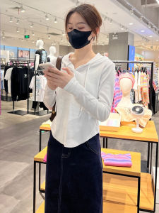 White Short Hoodie Womens Spring Autumn Style 2025 Slim Fit Inner Wear Asymmetrical Top Korean Version Long Sleeve Crew Neck