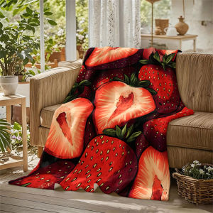 BILIBILI | Strawberries Comic Style Flannel Blanket Perfect for Sofa Office Bed Travel Sleep Read Relax Camping Four Season Use