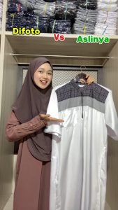 Jubah Gamis Pria Motif Flanel Kawan Muslim Lengan Pendek Laki Laki Warna Putih Hitam Navy Coklat