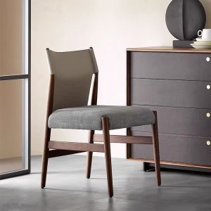 Nordic Style Home Restaurant Dining Chair Minimalist Luxury Saddle Leather Italian Style Casual Cotton Linen Leisure Chair