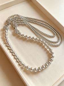 YISHU | Platinum Grey Real Pearl Necklace Long Multilayered