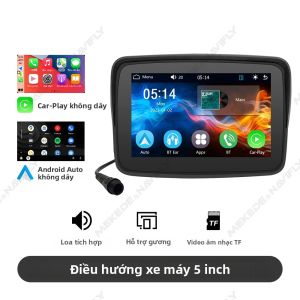 Máy Nghe Nhạc Video Xe Máy NaviFly 5 Inch Tích Hợp Định Vị GPS Chống Nước IP67 Kết Nối Không Dây Bluetooth Kép Hỗ Trợ Carplay Và Android Auto Màn Hình Có Tấm Che Nắng