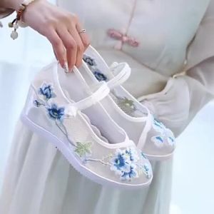 Sepatu Hak Tinggi 6cm Wedges Keren dengan Hanfu Bordir Wanita Sole Tebal Nyaman & Modis HF21