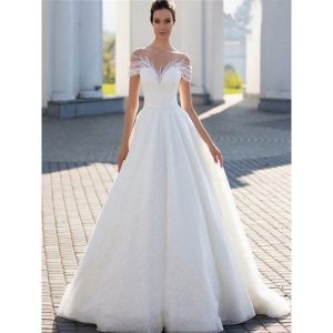 SPARKLING OFF SHOULDER WEDDINGDRESS ELEGANT GLITTER LACE A-LINE GOWN WITH ILLUSION PLEATS