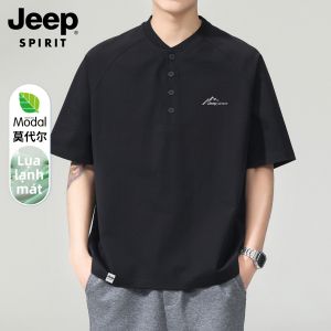 JEEP SPIRIT | Áo Thun Nam Cổ Henry Tay 5 Phân Chất Liệu Lụa Modal Hơi Mát