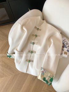 Elegant Autumn Winter Woolen Coat Womens Sleeve Style High Quality Gentle Vintage New Chinese National Style Top Shirt