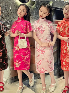 Retro Summer Autumn Cheongsam Dress Elegantly Embroidered Chinese Style Mid-Length Qipao Dress Breathable Short Sleeve