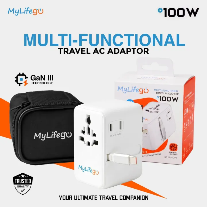 MyLife Go 100w Multi-Functional Travel AC Adaptor
