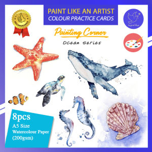 Tropical Blue Watercolour Exercise for Beginner Easy Ocean Series Painting Artline A5 Size 200gsm Watercolour Practice Paper Kertas Cat Air