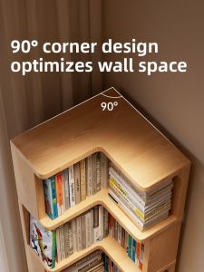 Corner L-Shaped Solid Wood Shelf Display Cabinet Home Use Storage Rack against Wall Corner Floor Standing Bookshelf