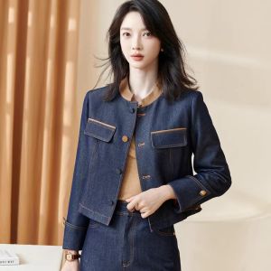 ทันสมัย Vintage เดนิม เสื้อแจ็คเก็ต แขนสั้นยาว แขนเสื้อ ผู้หญิง ฤดูใบไม้ร่วง Style Mall Exclusive Special Offer Front Brand