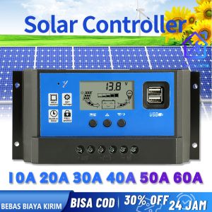 PROMO Solar Charge Controller 12V/24V 10A 20A 30A 50A 60A USB Panel Tenaga LCD Kecerdasan Auto Mengatur Solar Kontroler Pengisi Daya Baterai Pengontrol Baterai Charger Panel Surya