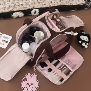 Portable Lightweight Large Capacity Partitioned Travel Makeup Bag Womens Handbag Organizer Storage Pouch Viaback Square Nylon