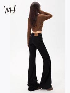 Quần Jeans Ống Rộng Lưng Thấp Màu Đen Cho Nữ Quần Jeans Ống Rộng Ôm Dáng Co Giãn Thường Ngày Thu Đông 2024 Quần Jeans Denim