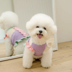 Color Block Skirt Dog Clothes Teddy Cat Bichon Yorkie Pomeranian Maltese Pet Apparel Autumn Season Princess Style Dress