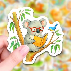 50 Pcs Outdoor Cartoon Animal Reading Stickers Healing Watercolor Decals for Phone Suitcase Guitar Diary Waterproof Decals