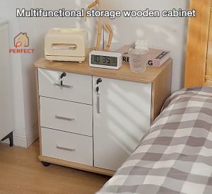 Office storage cabinet with lockable 3-layer removable base drawer with wheels office file storage bedside table storage cabinet