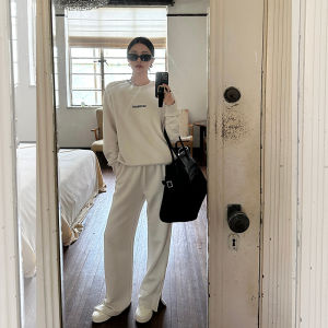 Fashionable Letter Print round Neck Sweatshirt And Casual Pants Set Womens Spring Summer New Arrival Two-Piece Suit Cotton 100%